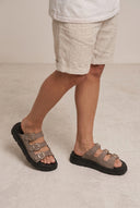 Leather Flatform Sandals Three Straps - Taupe
