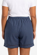 Plus Size Pleated Shorts - Dark Blue