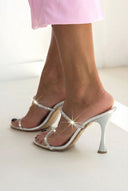 Stiletto Mules - Silver-Stiletto Mules - Silver