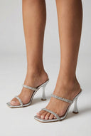 Stiletto Mules - Silver-Stiletto Mules - Silver