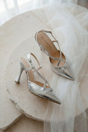 Pointed Slingback Pumps - Silver-Pointed Slingback Pumps - Silver