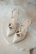 Pointed Slingback Pumps - Pearl White-Pointed Slingback Pumps - Pearl White