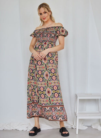 Εμπριμέ φόρεμα με σούρες - Μαύρο - thefashionproject.gr - The Fashion Project