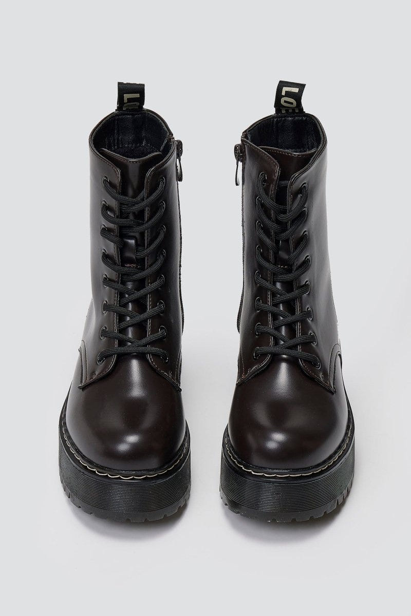 ERYNN Combat Boots with Chunky Sole - Dark Brown Matte - thefashionproject.gr - ERYNN