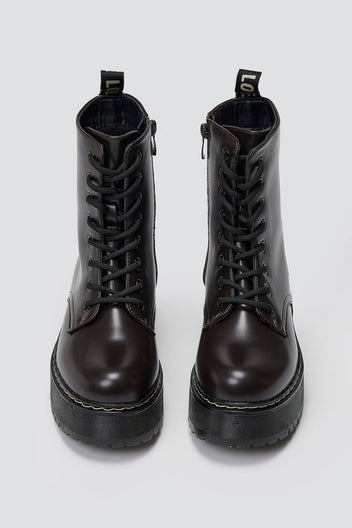ERYNN Combat Boots with Chunky Sole - Dark Brown Matte - thefashionproject.gr - ERYNN