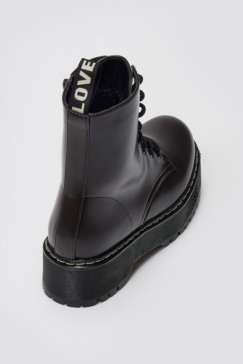 ERYNN Combat Boots with Chunky Sole - Dark Brown Matte - thefashionproject.gr - ERYNN