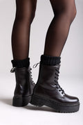 ERYNN Combat Boots with Chunky Sole - Dark Brown Matte - thefashionproject.gr - ERYNN