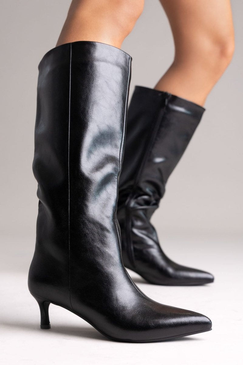 ERYNN Kitten Heel Boots - Black Crinkled Patent - thefashionproject.gr - ERYNN
