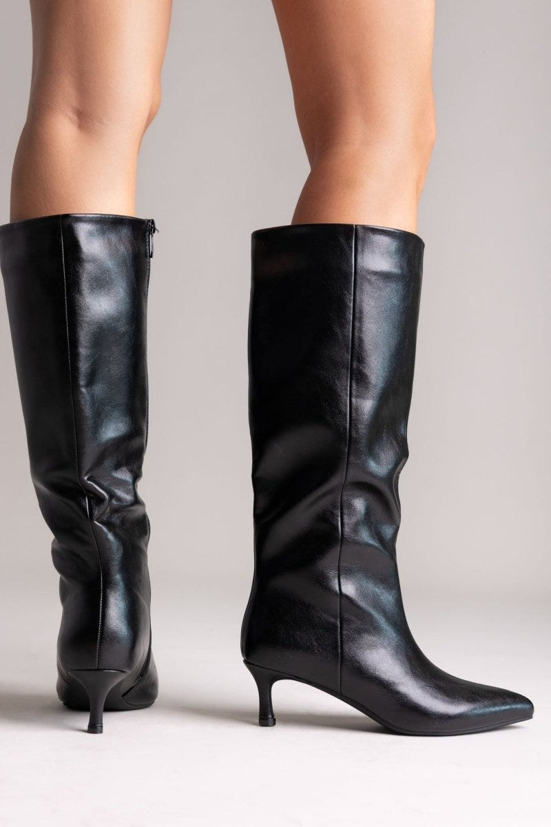 ERYNN Kitten Heel Boots - Black Crinkled Patent - thefashionproject.gr - ERYNN