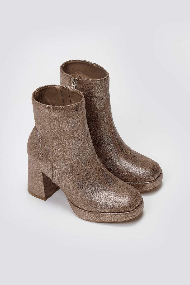 ERYNN Metallic Bronze Ankle Boots with Block Heel - Bronze Metallic - thefashionproject.gr - ERYNN