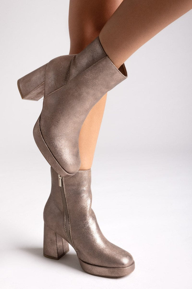 ERYNN Metallic Bronze Ankle Boots with Block Heel - Bronze Metallic - thefashionproject.gr - ERYNN
