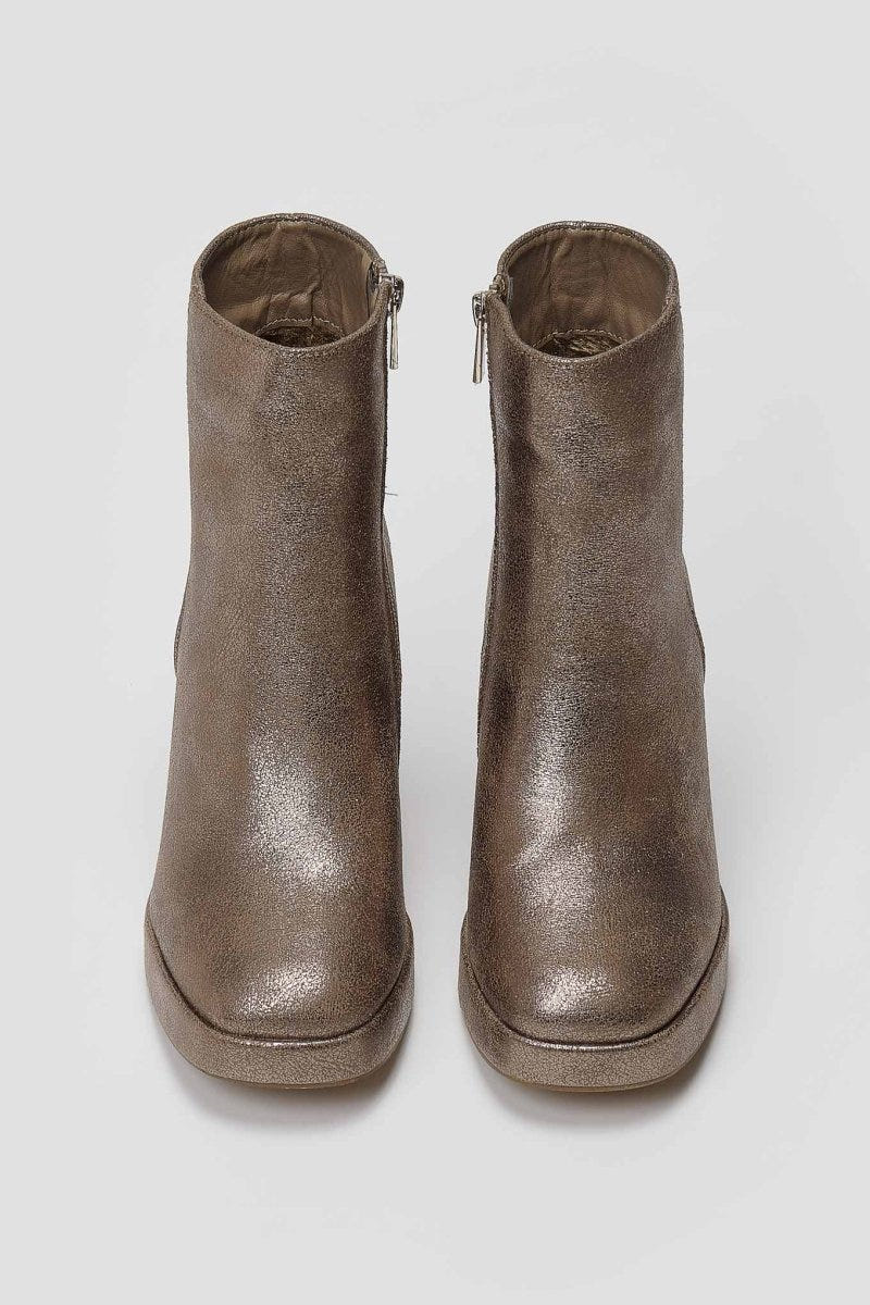 ERYNN Metallic Bronze Ankle Boots with Block Heel - Bronze Metallic - thefashionproject.gr - ERYNN