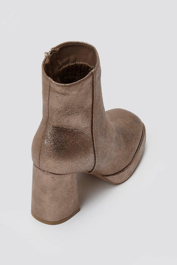 ERYNN Metallic Bronze Ankle Boots with Block Heel - Bronze Metallic - thefashionproject.gr - ERYNN