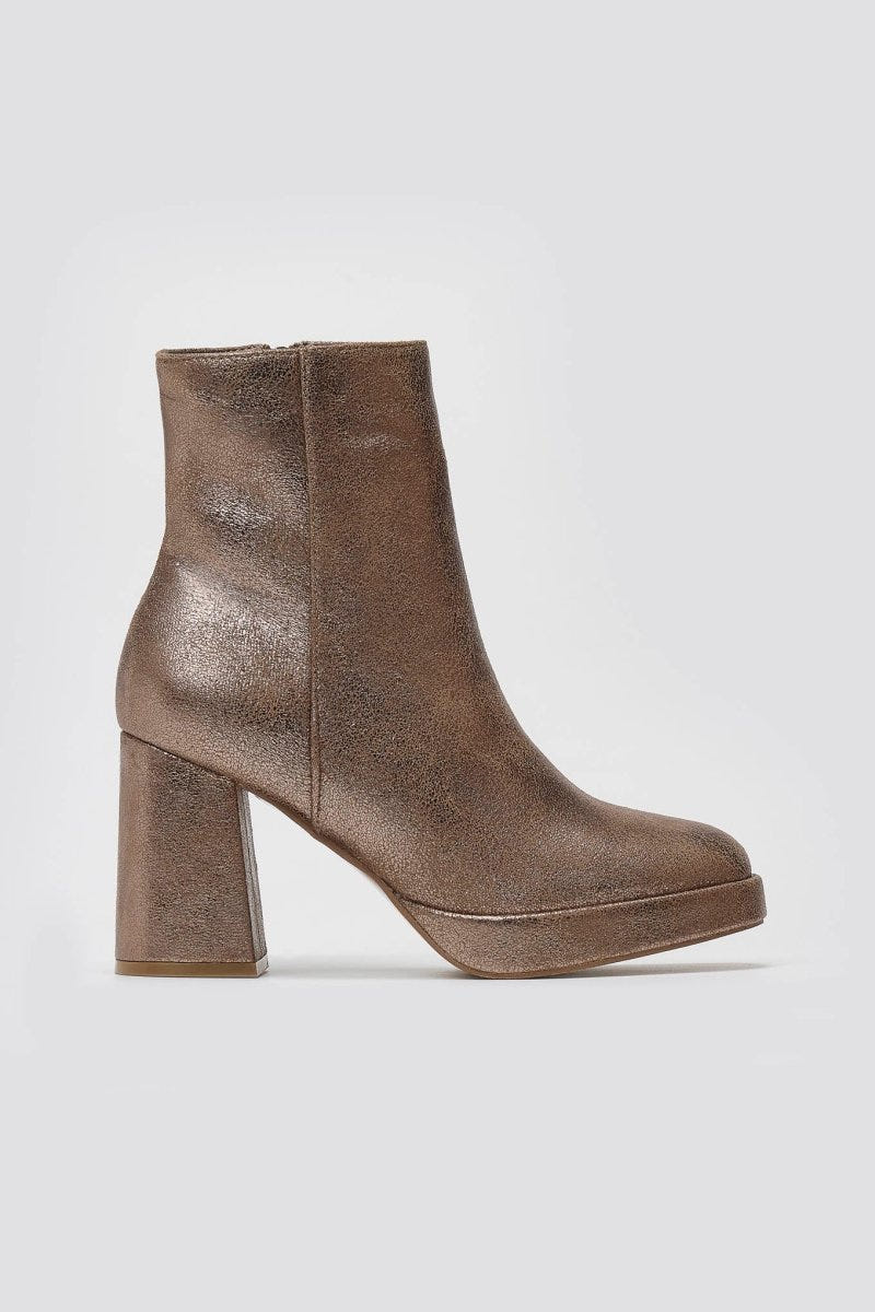 ERYNN Metallic Bronze Ankle Boots with Block Heel - Bronze Metallic - thefashionproject.gr - ERYNN