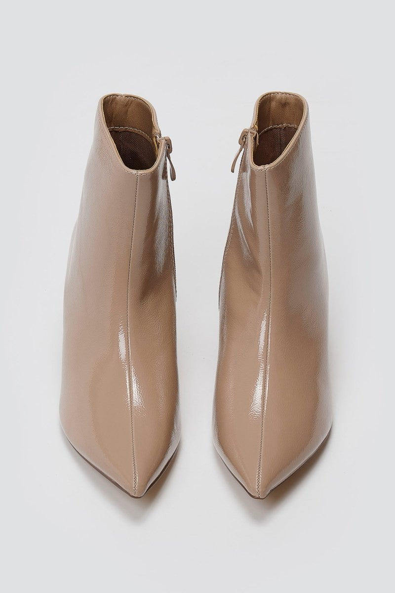 ERYNN Pointed Patent Ankle Boots with Low Heel - Beige Crinkled Patent - thefashionproject.gr - ERYNN