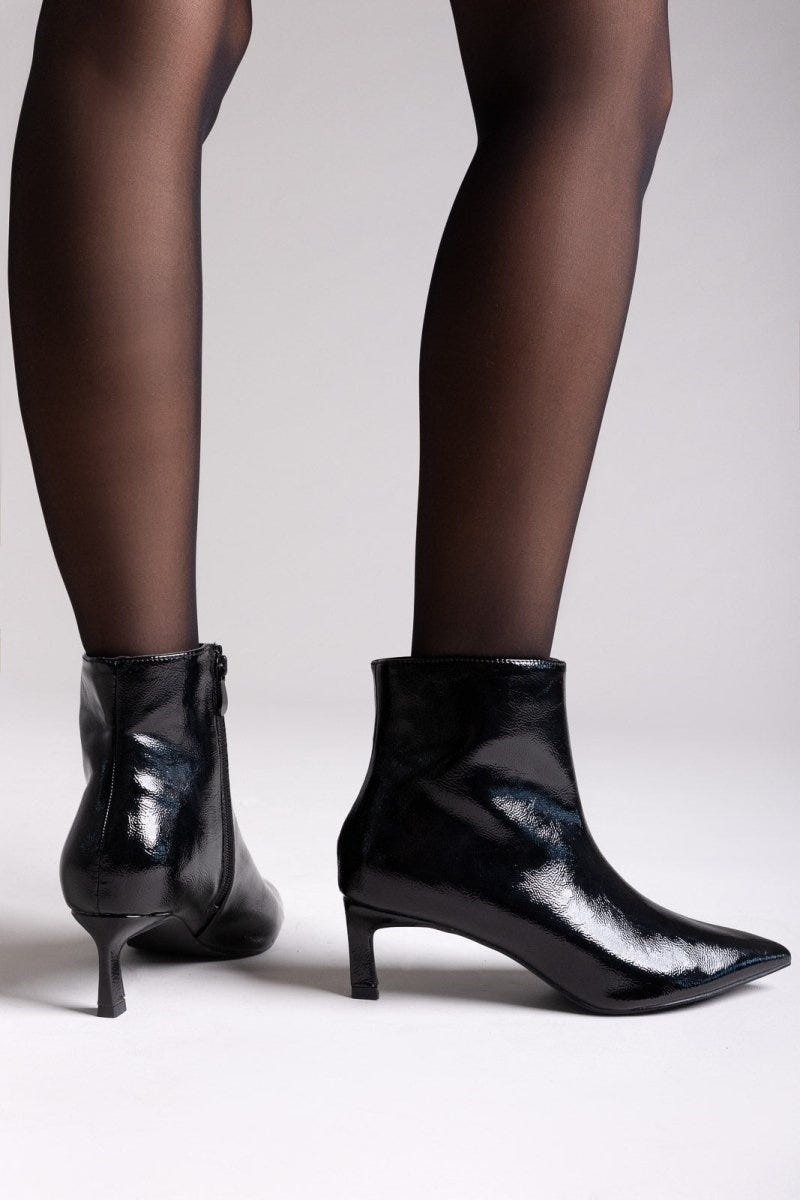 ERYNN Pointed Patent Ankle Boots with Low Heel - Black Crinkled Patent - thefashionproject.gr - ERYNN