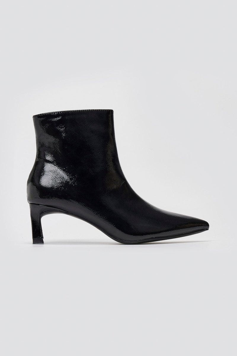 ERYNN Pointed Patent Ankle Boots with Low Heel - Black Crinkled Patent - thefashionproject.gr - ERYNN