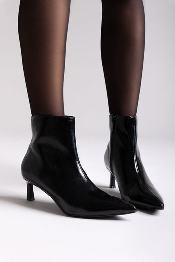 ERYNN Pointed Patent Ankle Boots with Low Heel - Black Crinkled Patent - thefashionproject.gr - ERYNN
