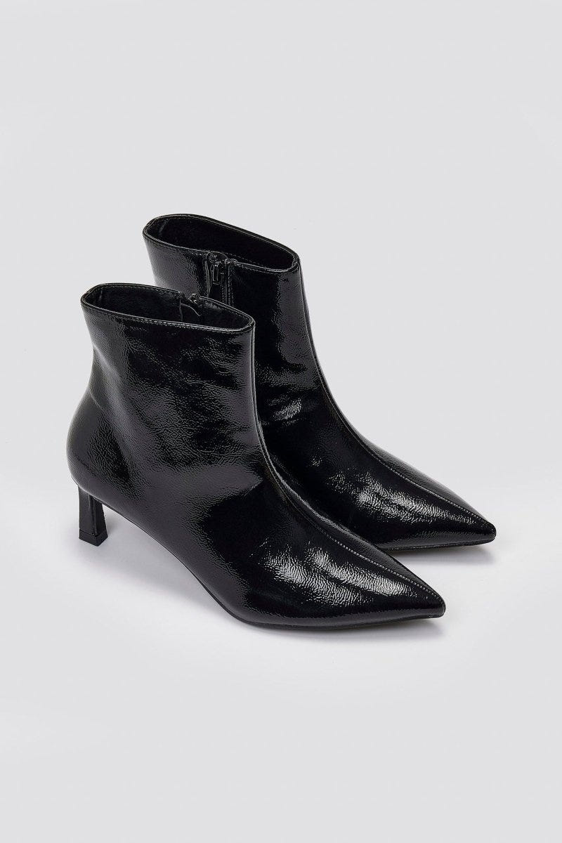 ERYNN Pointed Patent Ankle Boots with Low Heel - Black Crinkled Patent - thefashionproject.gr - ERYNN