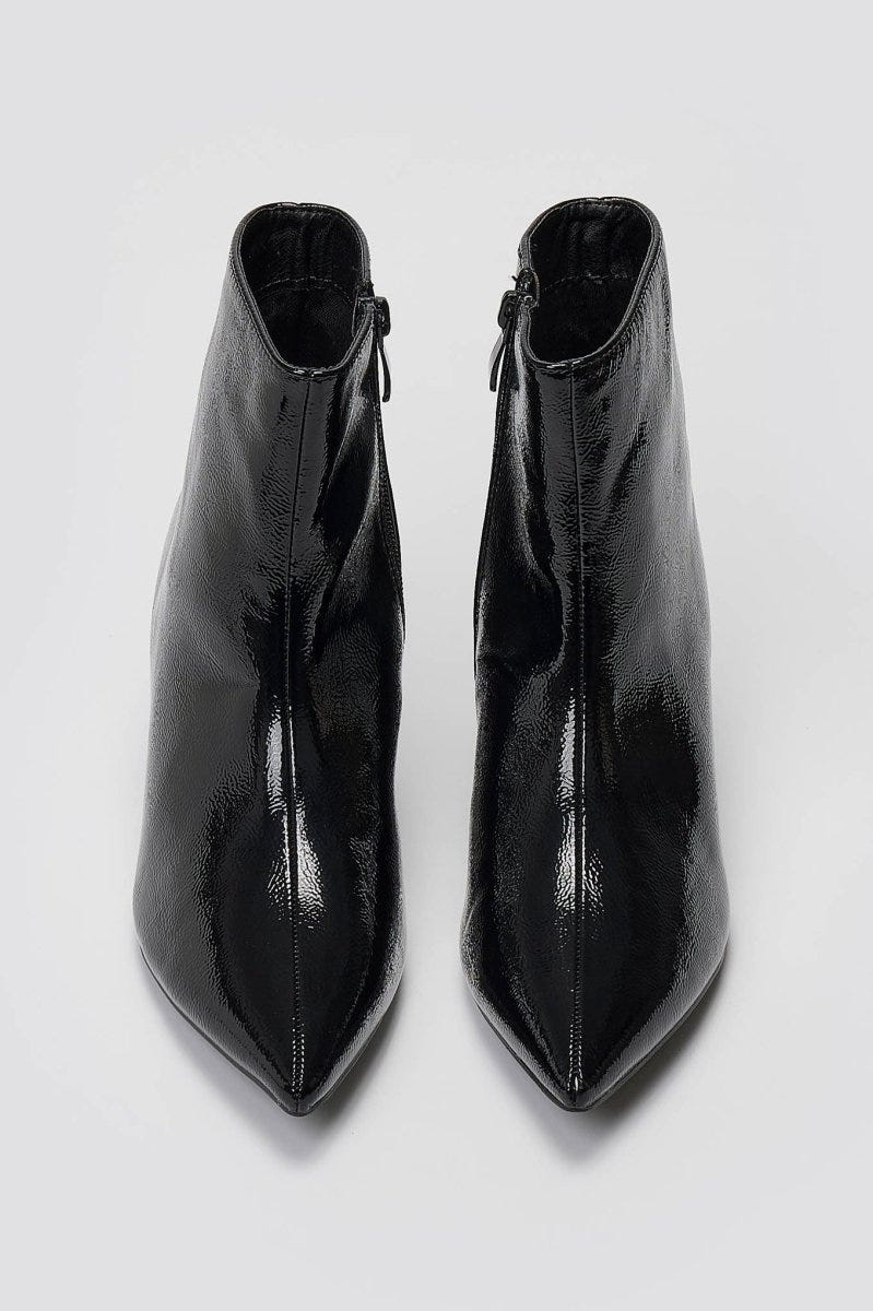 ERYNN Pointed Patent Ankle Boots with Low Heel - Black Crinkled Patent - thefashionproject.gr - ERYNN
