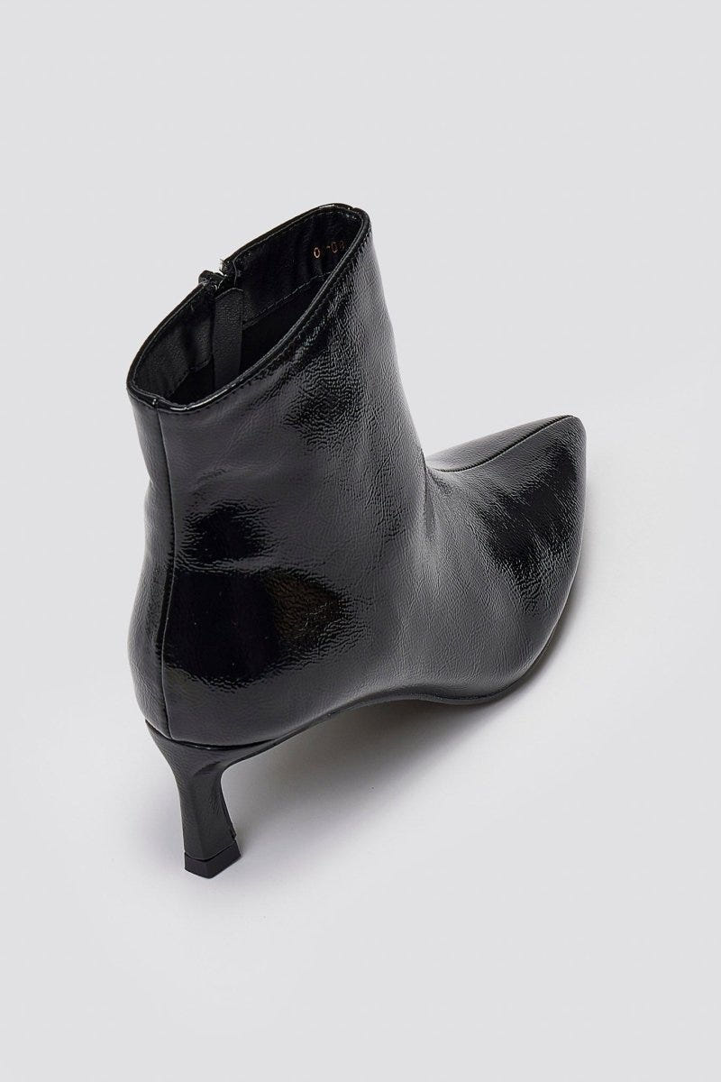 ERYNN Pointed Patent Ankle Boots with Low Heel - Black Crinkled Patent - thefashionproject.gr - ERYNN