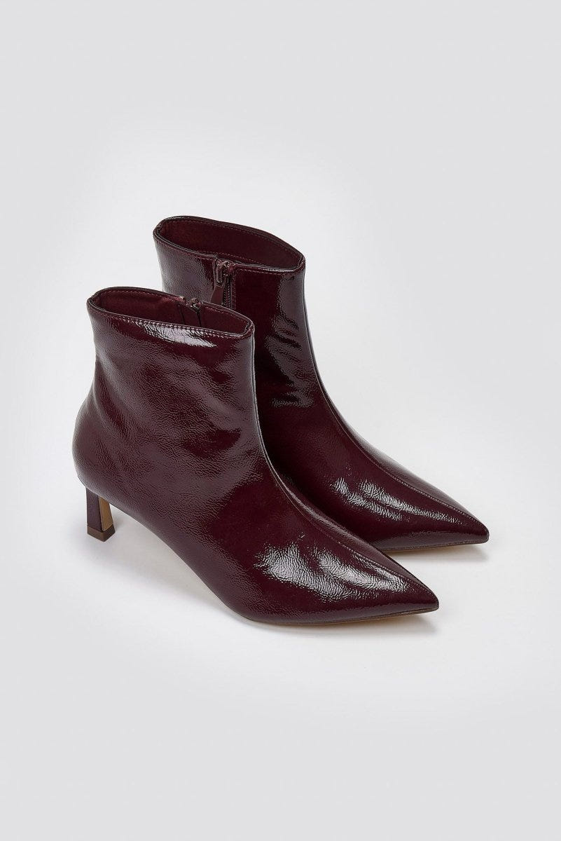 ERYNN Pointed Patent Ankle Boots with Low Heel - Burgundy Crinkled Patent - thefashionproject.gr - ERYNN