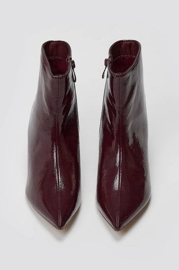 ERYNN Pointed Patent Ankle Boots with Low Heel - Burgundy Crinkled Patent - thefashionproject.gr - ERYNN