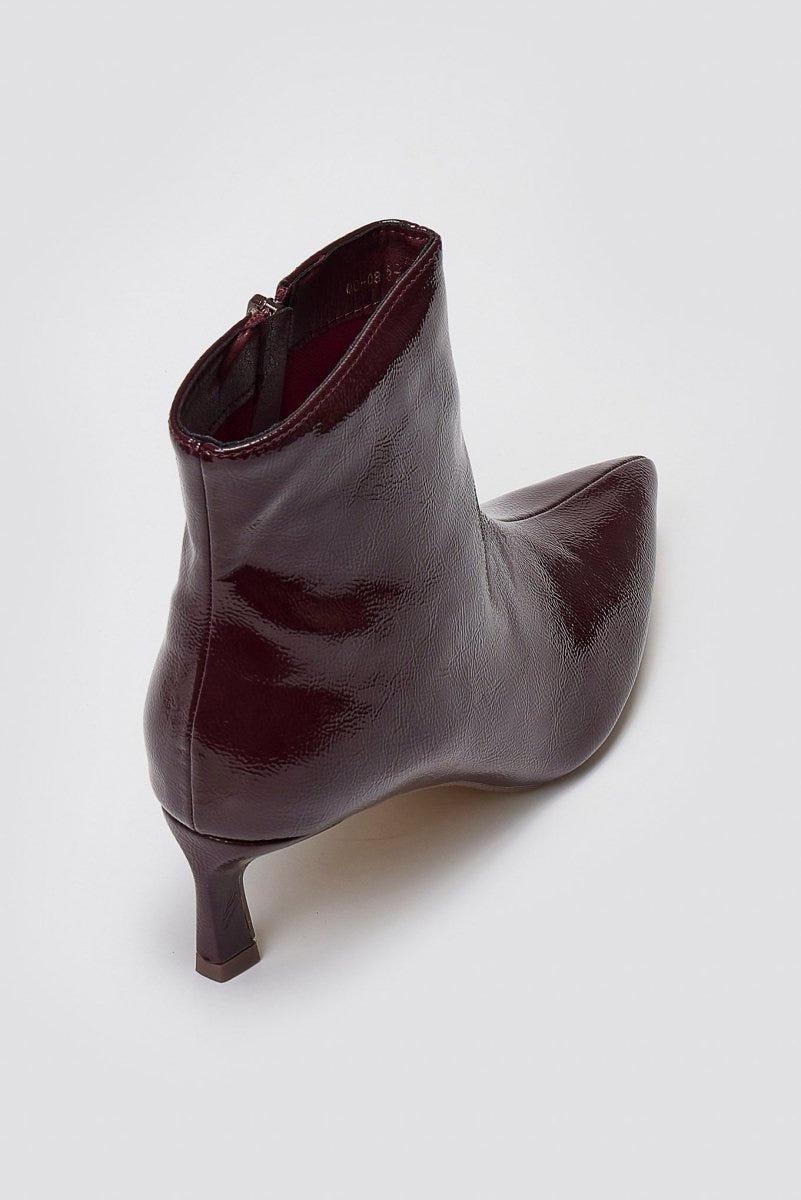 ERYNN Pointed Patent Ankle Boots with Low Heel - Burgundy Crinkled Patent - thefashionproject.gr - ERYNN