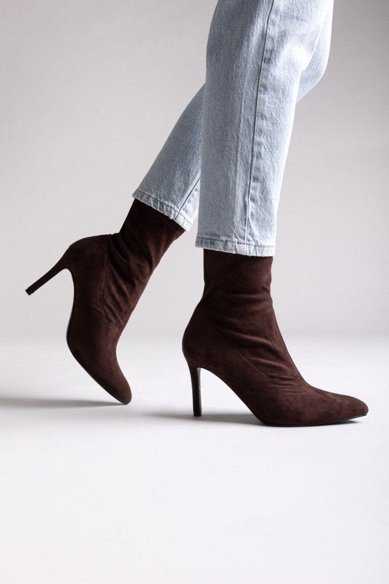 ERYNN Pointed Suede Stretch Ankle Boots - Brown Suede - thefashionproject.gr - ERYNN