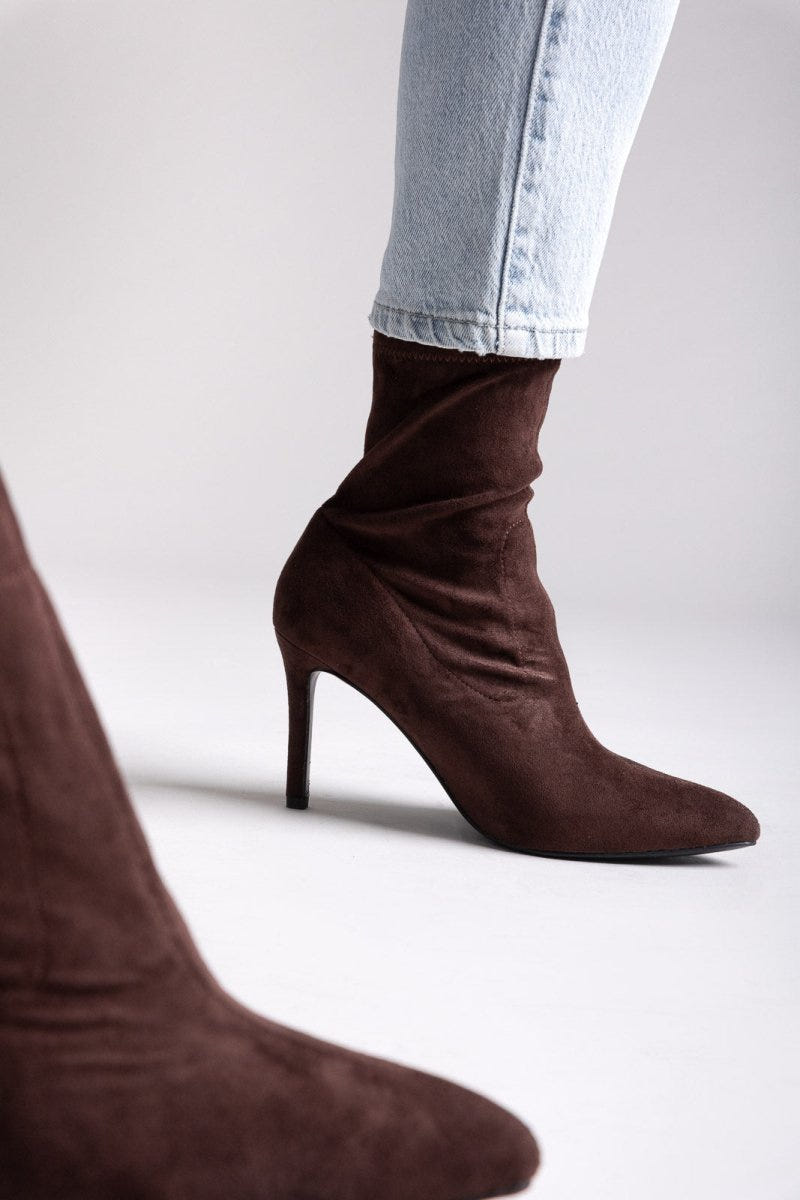 ERYNN Pointed Suede Stretch Ankle Boots - Brown Suede - thefashionproject.gr - ERYNN