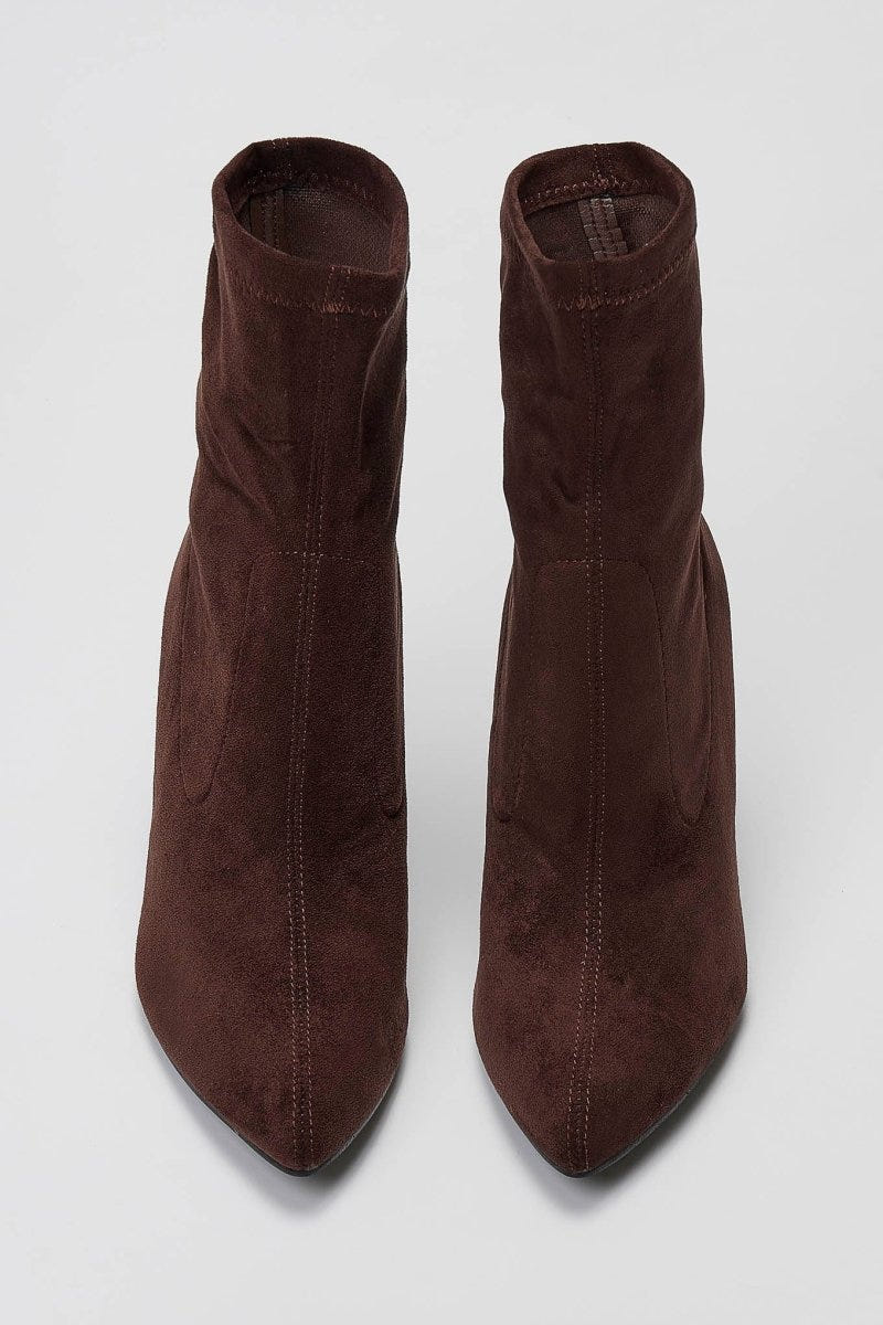 ERYNN Pointed Suede Stretch Ankle Boots - Brown Suede - thefashionproject.gr - ERYNN