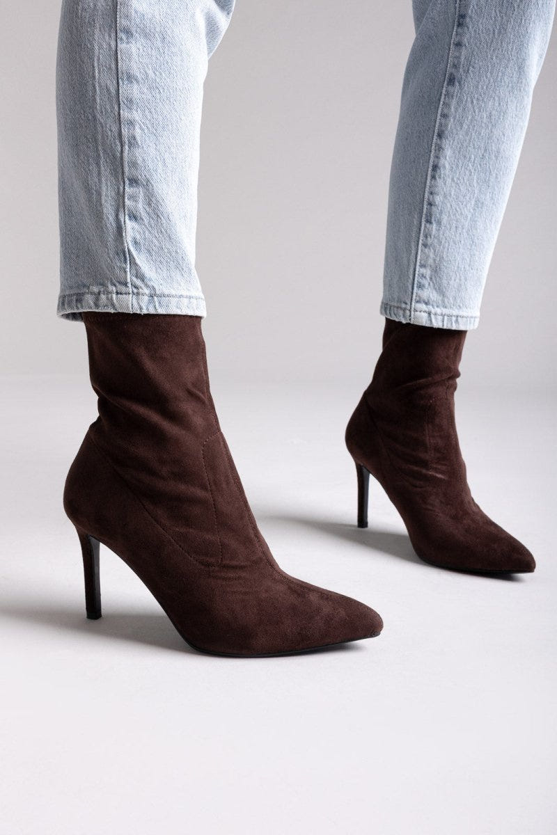 ERYNN Pointed Suede Stretch Ankle Boots - Brown Suede - thefashionproject.gr - ERYNN