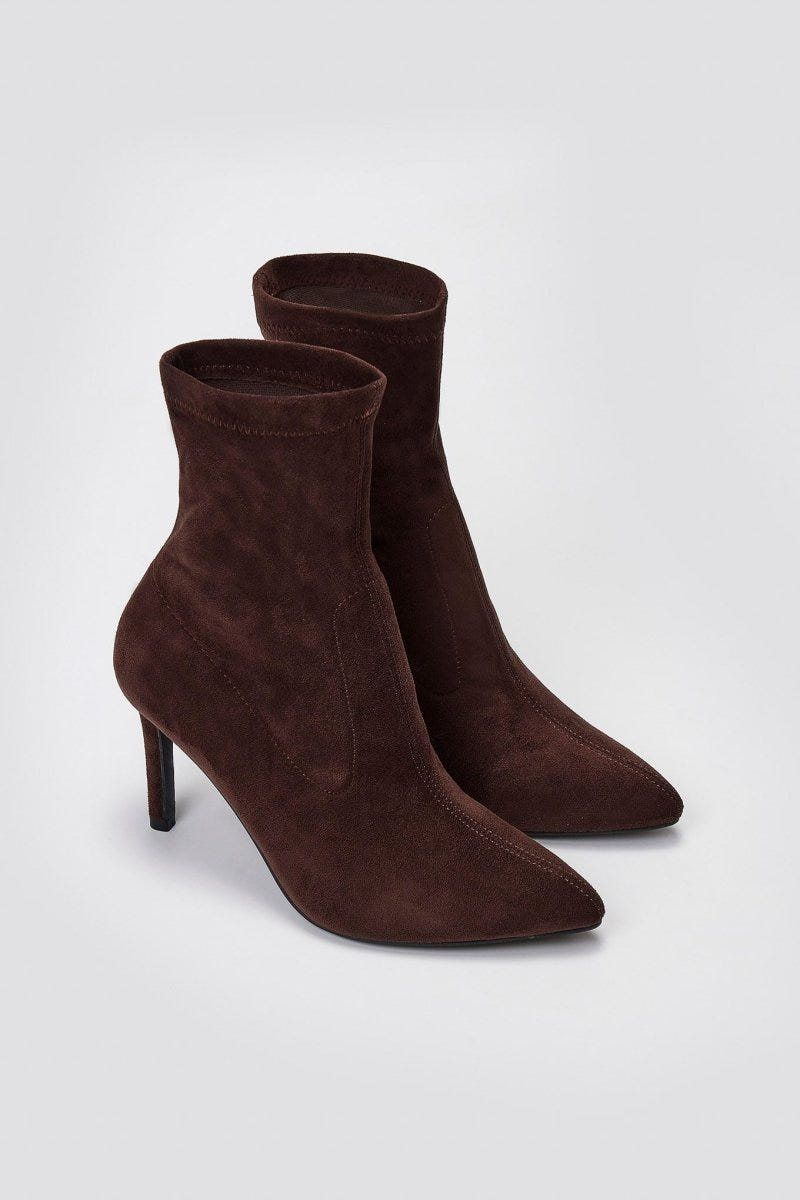 ERYNN Pointed Suede Stretch Ankle Boots - Brown Suede - thefashionproject.gr - ERYNN