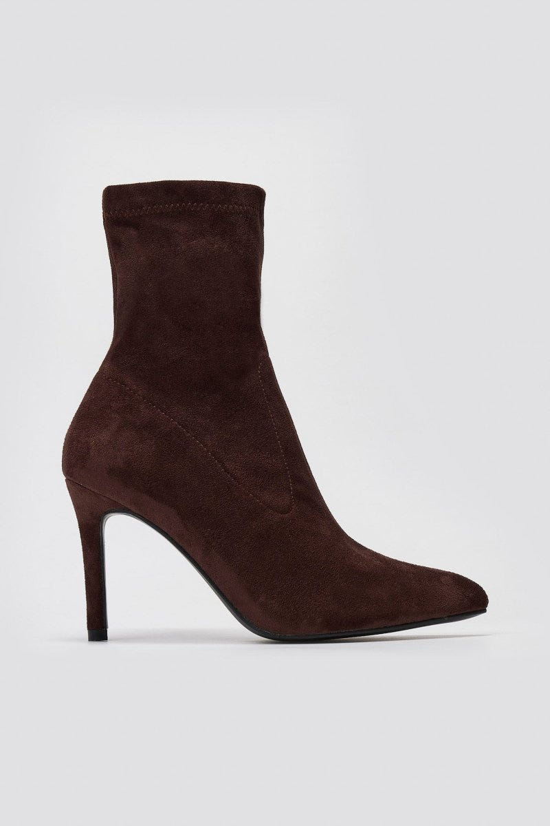 ERYNN Pointed Suede Stretch Ankle Boots - Brown Suede - thefashionproject.gr - ERYNN