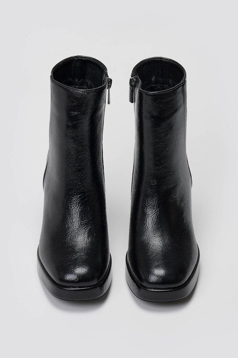 ERYNN Square - Toe Crinkled Patent Boots with Platform - Black Crinkled Patent - thefashionproject.gr - ERYNN
