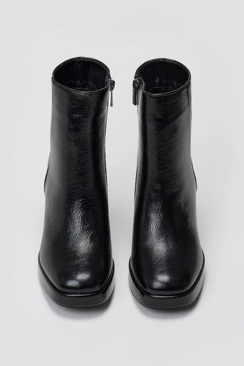ERYNN Square - Toe Crinkled Patent Boots with Platform - Black Crinkled Patent - thefashionproject.gr - ERYNN