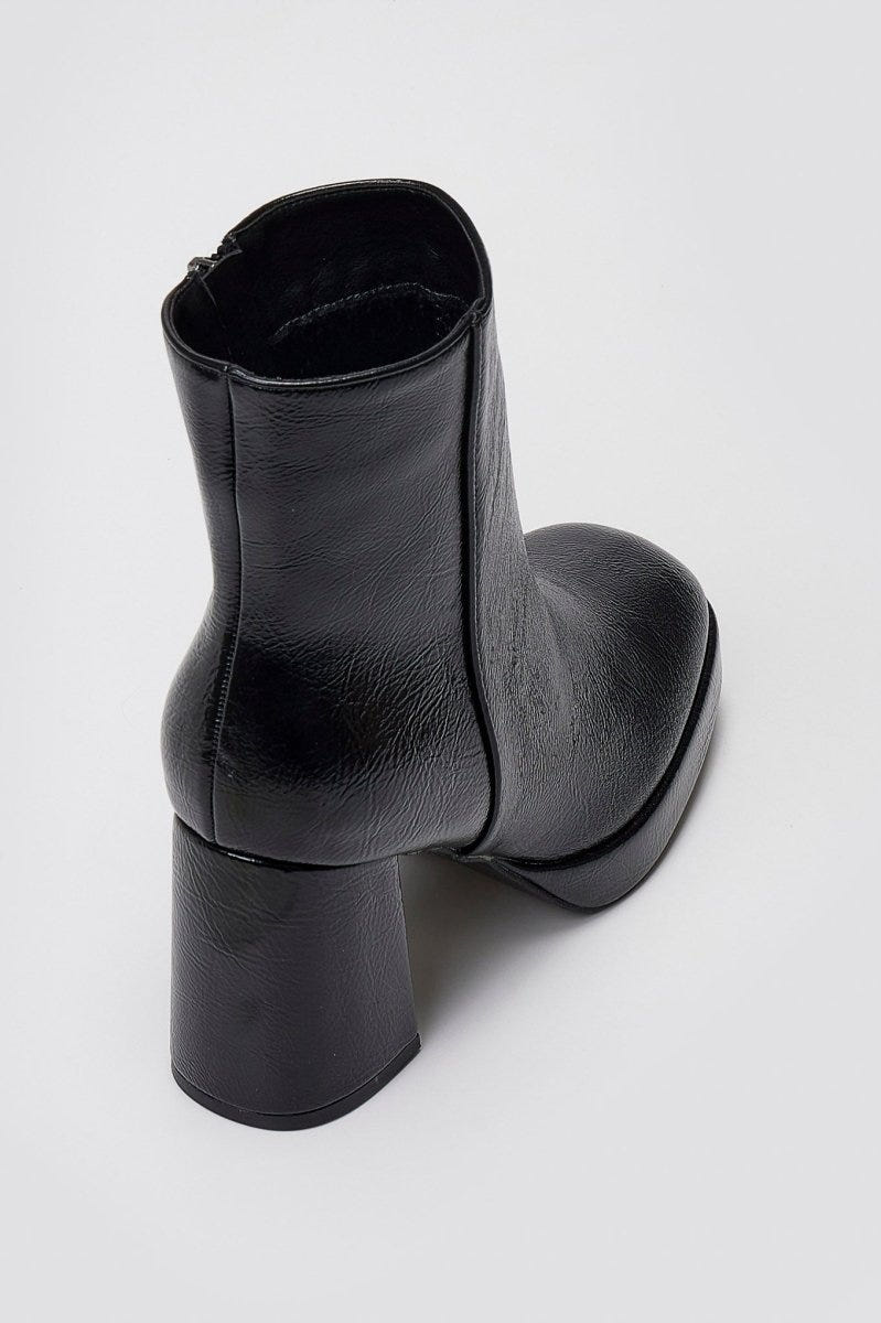ERYNN Square - Toe Crinkled Patent Boots with Platform - Black Crinkled Patent - thefashionproject.gr - ERYNN