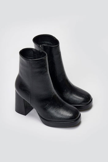ERYNN Square - Toe Crinkled Patent Boots with Platform - Black Crinkled Patent - thefashionproject.gr - ERYNN