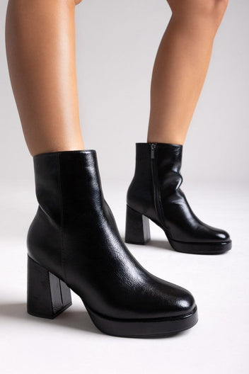 ERYNN Square - Toe Crinkled Patent Boots with Platform - Black Crinkled Patent - thefashionproject.gr - ERYNN