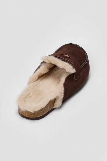 ERYNN Suede Winter Slippers with Faux Fur - Brown Suede - thefashionproject.gr - ERYNN