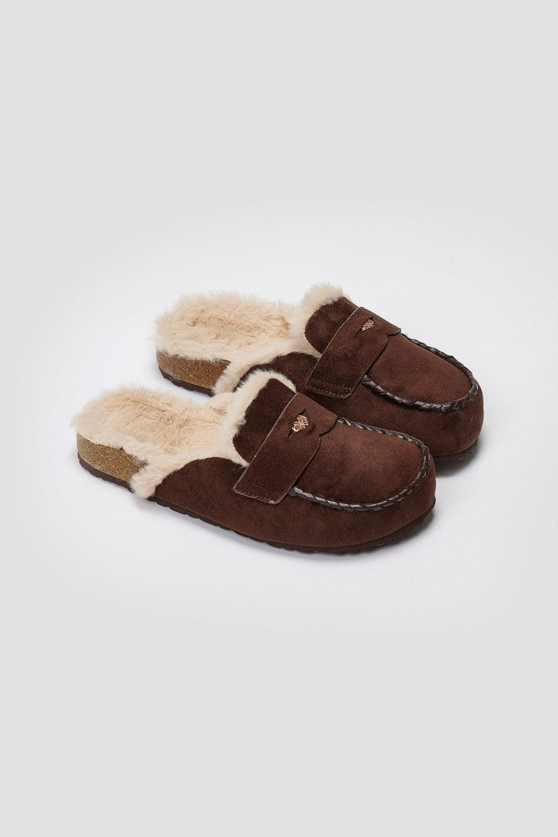ERYNN Suede Winter Slippers with Faux Fur - Brown Suede - thefashionproject.gr - ERYNN