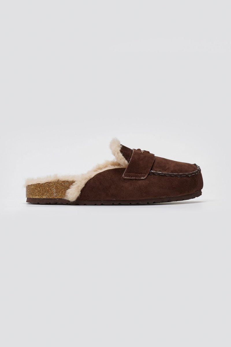 ERYNN Suede Winter Slippers with Faux Fur - Brown Suede - thefashionproject.gr - ERYNN