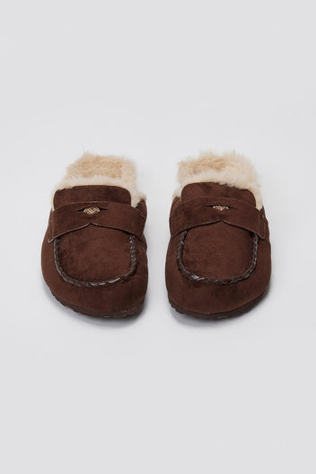 ERYNN Suede Winter Slippers with Faux Fur - Brown Suede - thefashionproject.gr - ERYNN