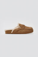 ERYNN Suede Winter Slippers with Faux Fur - Camel Suede - thefashionproject.gr - ERYNN