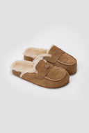 ERYNN Suede Winter Slippers with Faux Fur - Camel Suede - thefashionproject.gr - ERYNN