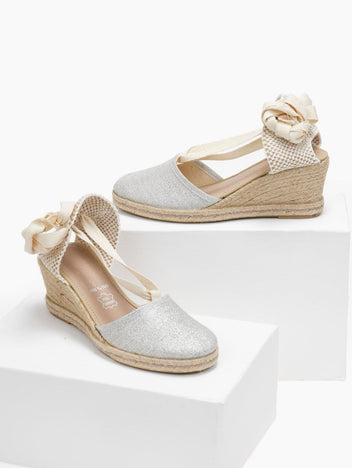 Εσπαντρίγιες platforms με glitter ύφασμα - Ασημί - thefashionproject.gr - Medies