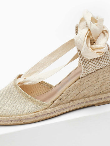 Εσπαντρίγιες platforms με glitter ύφασμα - Χρυσό - thefashionproject.gr - Medies