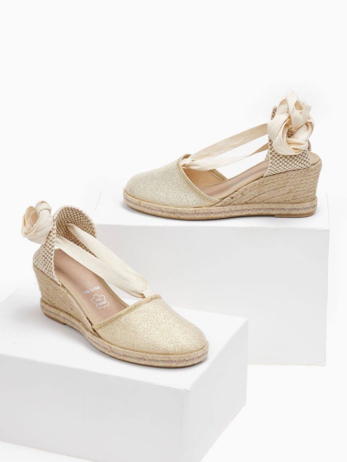 Εσπαντρίγιες platforms με glitter ύφασμα - Χρυσό - thefashionproject.gr - Medies