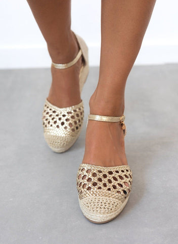 Εσπαντρίγιες platforms με πλεκτό σχέδιο Xti 142893 - Χρυσό - thefashionproject.gr - Xti Footwear