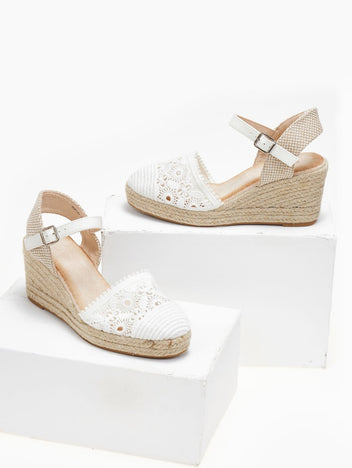 Εσπαντρίγιες platforms πλεκτές με μπαρέτα - Λευκό - thefashionproject.gr - Alta Moda